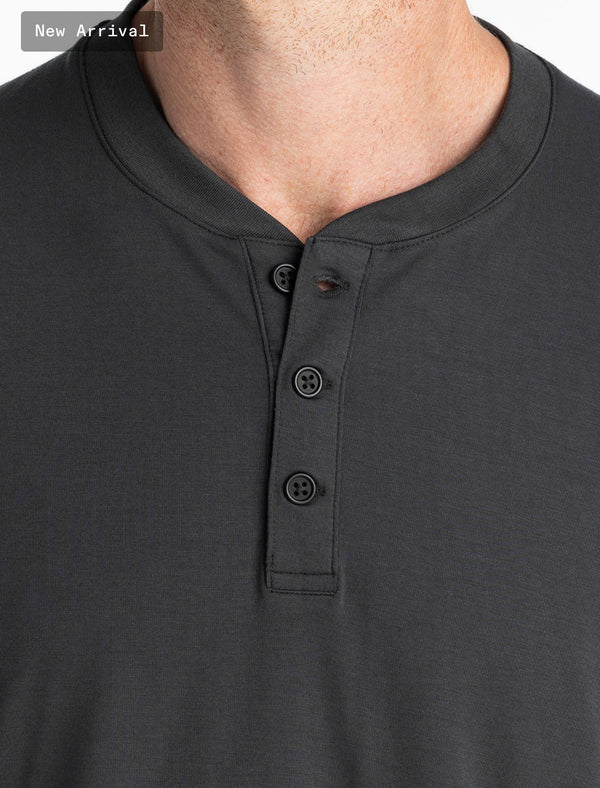 Men's Bamboo Flex Long Sleeve Henley: Black Sand