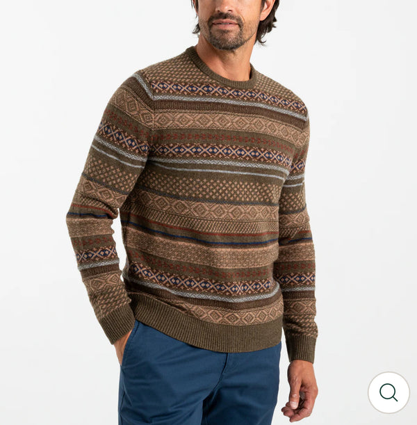 Birch Fair Isle Merino Crewneck Sweater: Olive Pine Heather