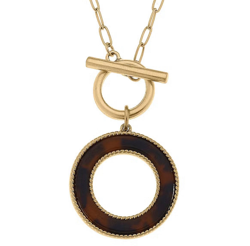 Sadie Open-Circle T-Bar Necklace in Tortoise