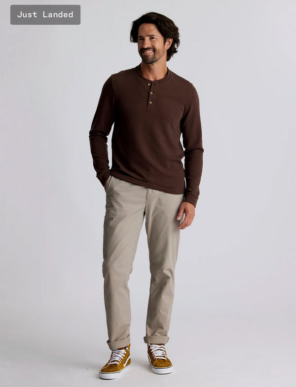 Men's Waffle Long Sleeve Henley: Chestnut