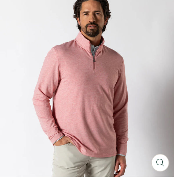 Wakeman Stripe Performance 1/4 Zip Pullover: Sunwashed Red Heather