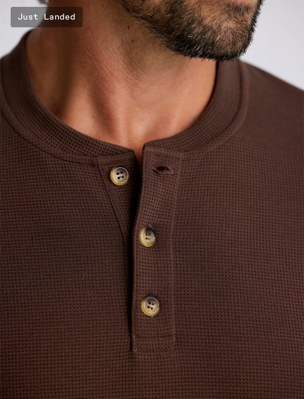 Men's Waffle Long Sleeve Henley: Chestnut