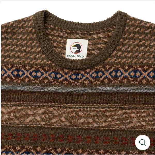 Birch Fair Isle Merino Crewneck Sweater: Olive Pine Heather