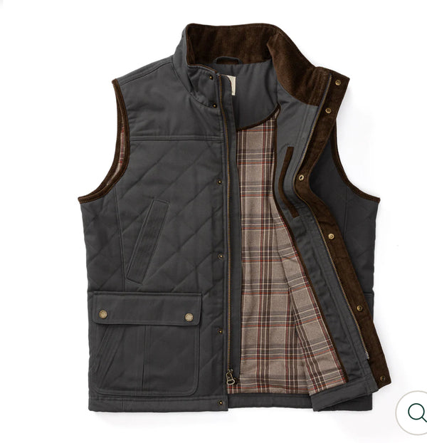 Waxed Duck Canvas Quilted Vest: Magnet Grey