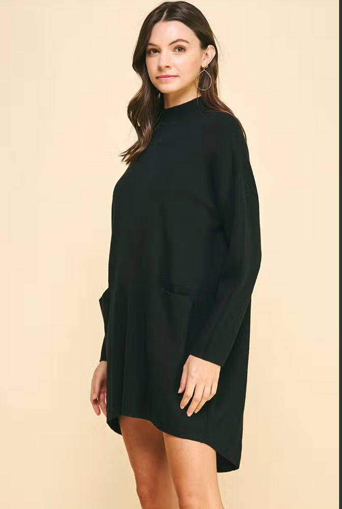 Mock Neck Sweater Dress - Black