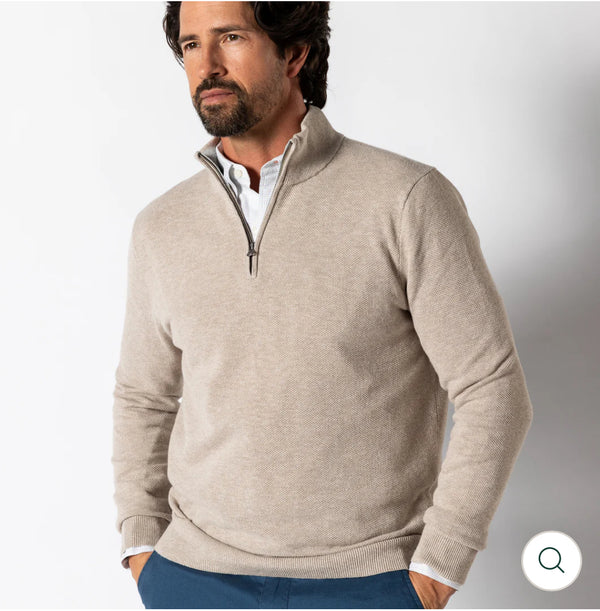Colton Pique 1/4 Zip Sweater - Tan