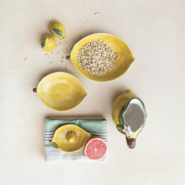 Hand-Painted Stoneware Lemon Shaped Juicer
