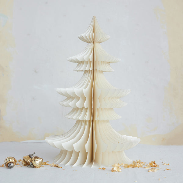 Handmade Recycled Paper Folding Honeycomb Tree with Gold Glitter Edges