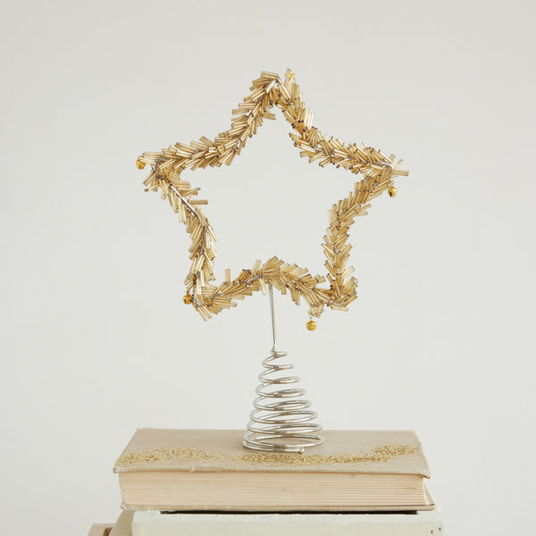 Metal & Glass Beaded Star Tree Topper with Jingle Bells