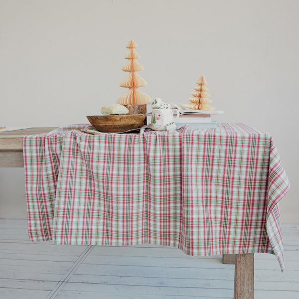 Woven Cotton Table Cloth with Plaid Pattern