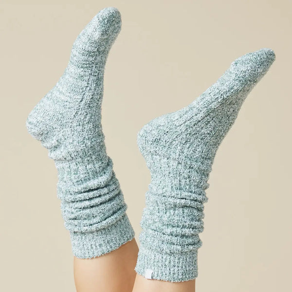 Slouchy Marshmallow Socks with Grippers: Heather Dusty Green