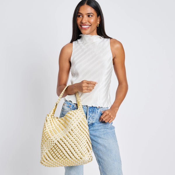 Ellery Mixed Material Woven Hobo: Gold Ivory