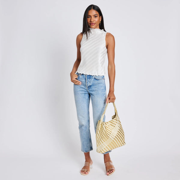 Ellery Mixed Material Woven Hobo: Gold Ivory