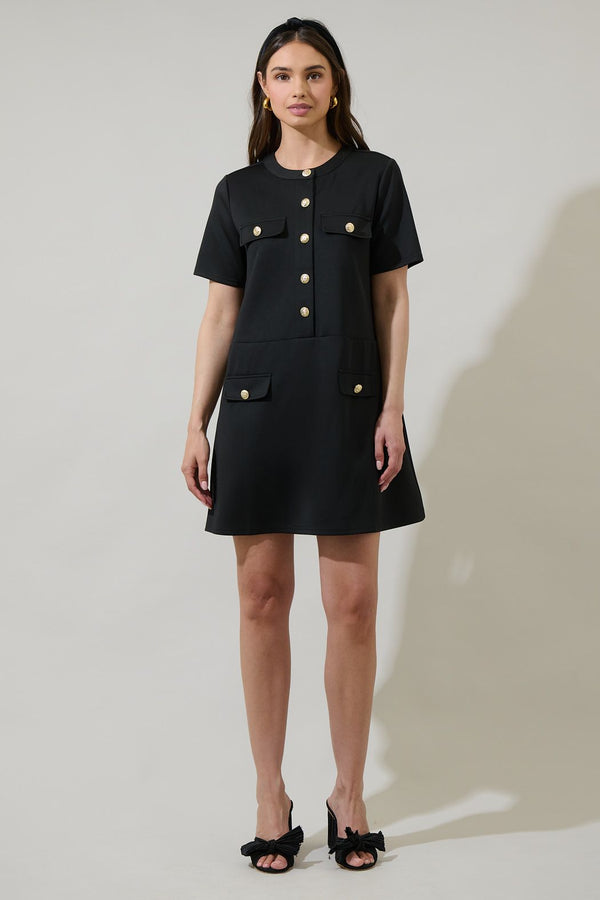 Black Miliana Button Shift Mini Dress