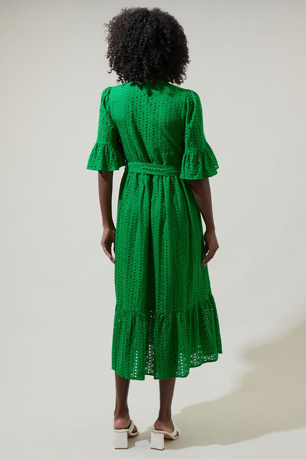 Kaylie Eyelet Pem Button Down Midi Dress