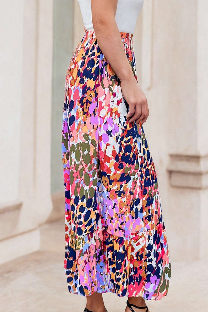 Abstract Floral High Waisted Maxi Skirt
