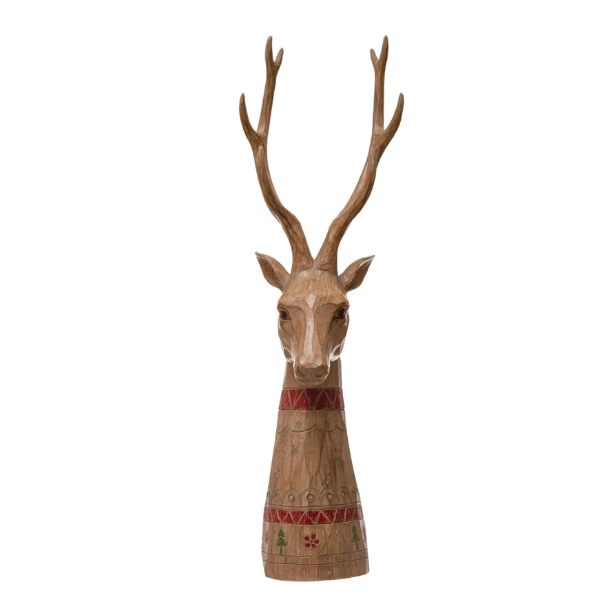 Deer Head with Carved Wood Finish