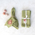 Square Cotton Napkins w/ Embroidered Holiday Icons