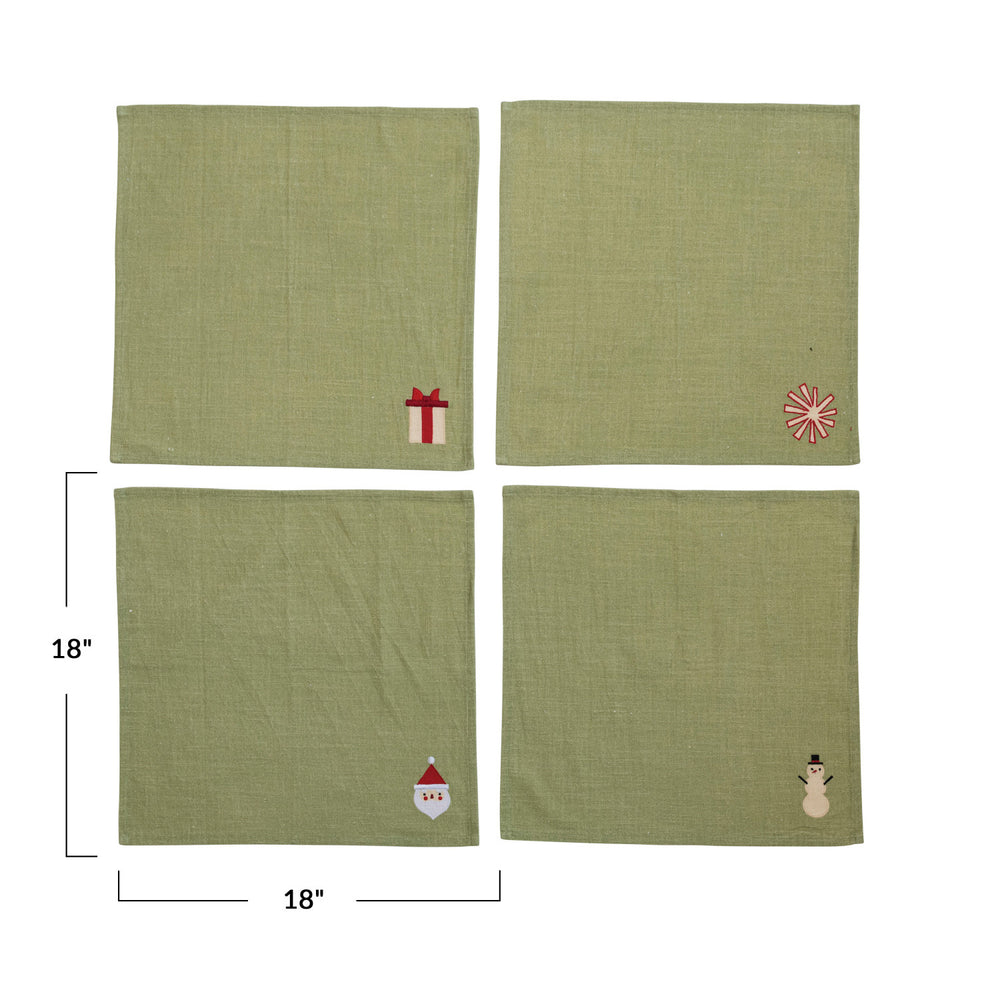 Square Cotton Napkins w/ Embroidered Holiday Icons