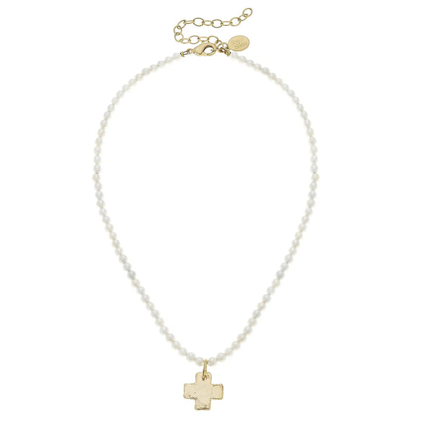 Gold Cross On Freshwater Pearl Necklace