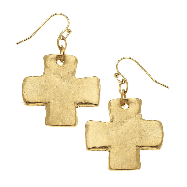 Large Dangle Gold Cross Earrings