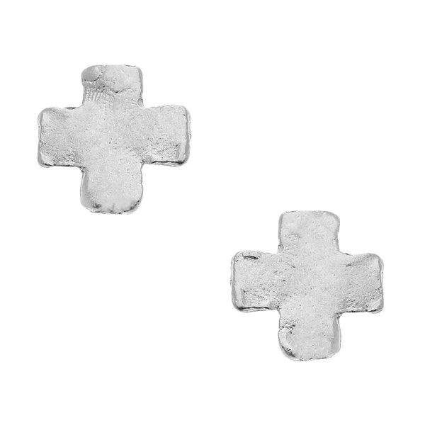 Small Silver Square Cross Studs