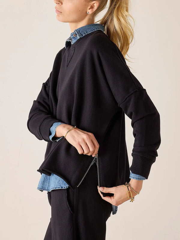 Frenchie Zip Side Crewneck | Black
