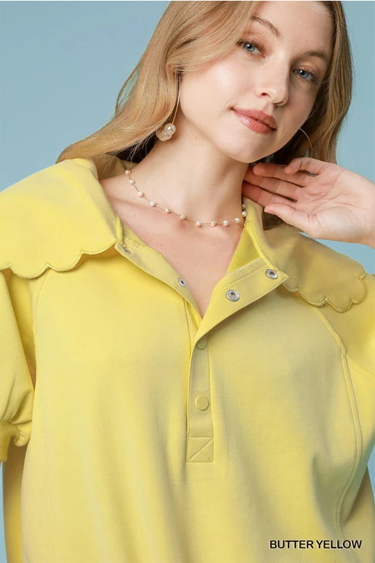 Butter Yellow Scallop Collar Puff Sleeve Top