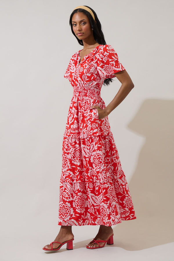 Hazen Floral Palmer Poplin Tiered Maxi Dress