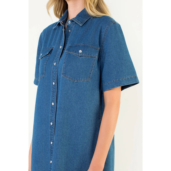 Short Sleeve Button Down Denim Dress