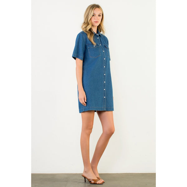 Short Sleeve Button Down Denim Dress