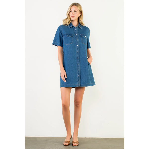 Short Sleeve Button Down Denim Dress