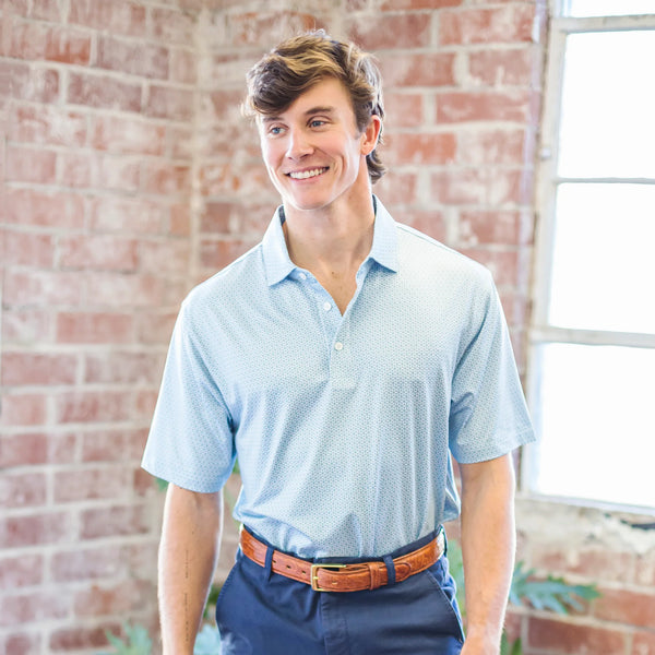 Out Of Office Printed Performance Polo - Delicate Blue