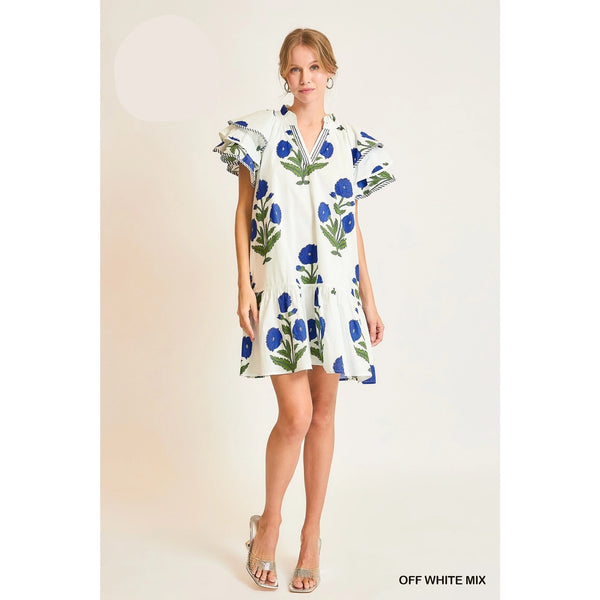 Floral Ruffle Sleeve Tiered Dress