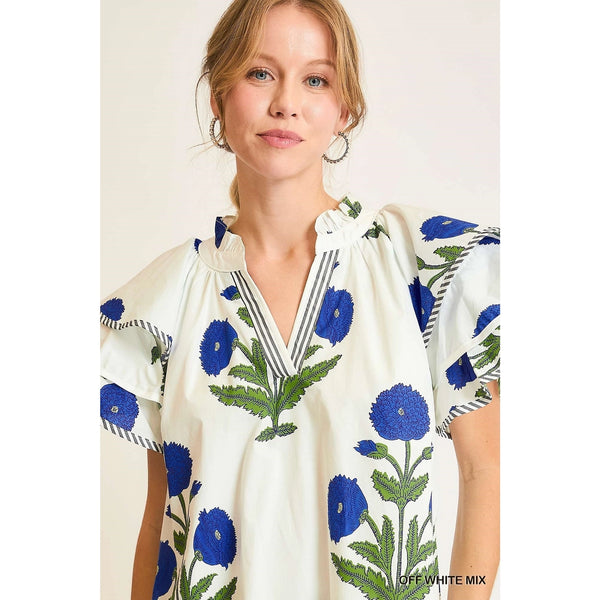 Floral Ruffle Sleeve Tiered Dress