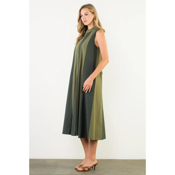 Sleeveless Colorblock Maxi Dress - Olive