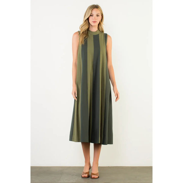 Sleeveless Colorblock Maxi Dress - Olive