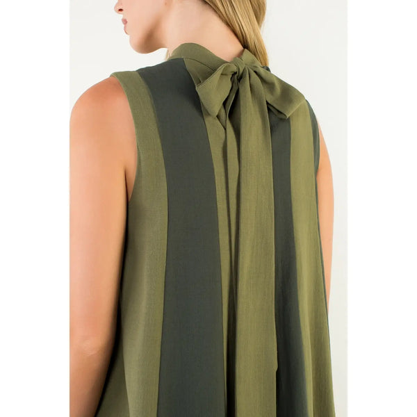 Sleeveless Colorblock Maxi Dress - Olive