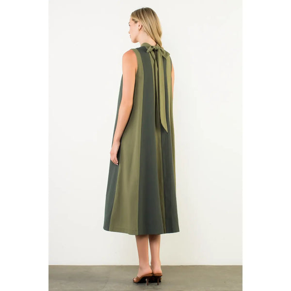 Sleeveless Colorblock Maxi Dress - Olive