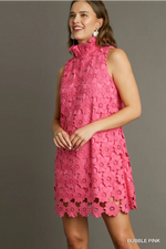 Pink Floral Lace Dress with Bow