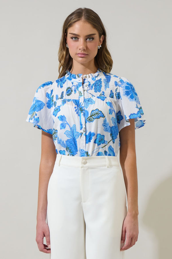 Samian Floral Romy Mock Neck Top