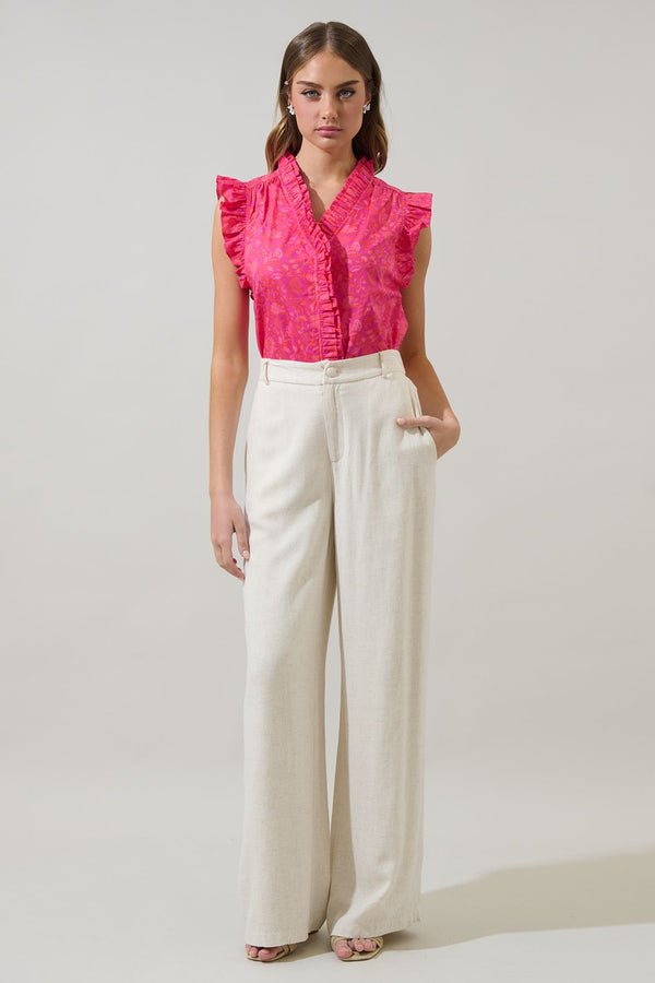 Cerise Floral Eviel Ruffle Blouse