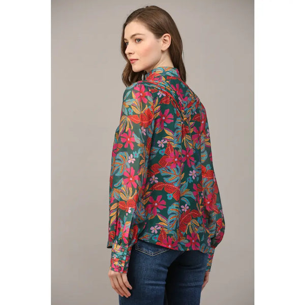 Skyler Printed Top: Teal Multi