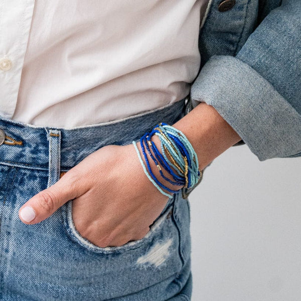 Chelsea 18 Strand Luxe Beaded Bracelet Set Blue