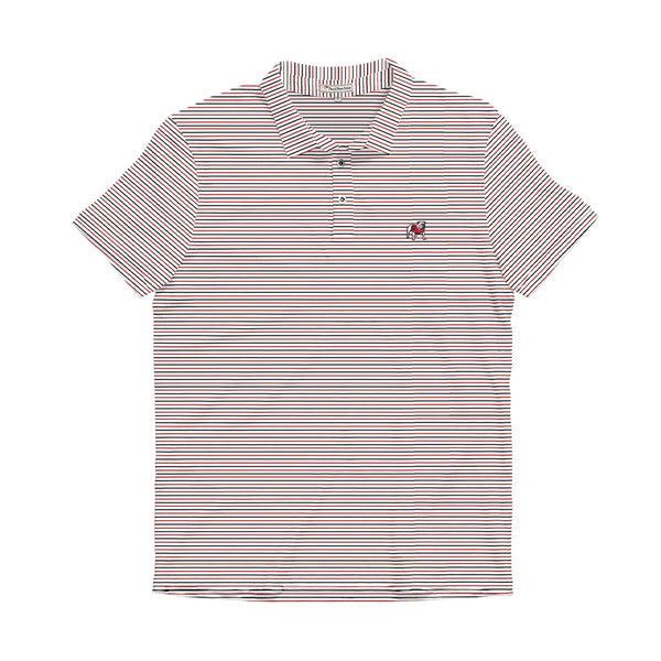 UGA Standing Dawg White, Red, and Black Beech Stripe Polo
