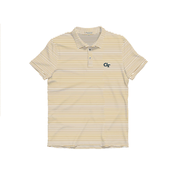 Georgia Tech Old Gold and White Heathered Azalea Stripe Performance Polo