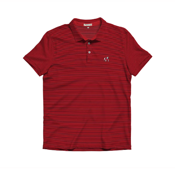 UGA Standing Dawg Red and Balck Beech Stripe Polo
