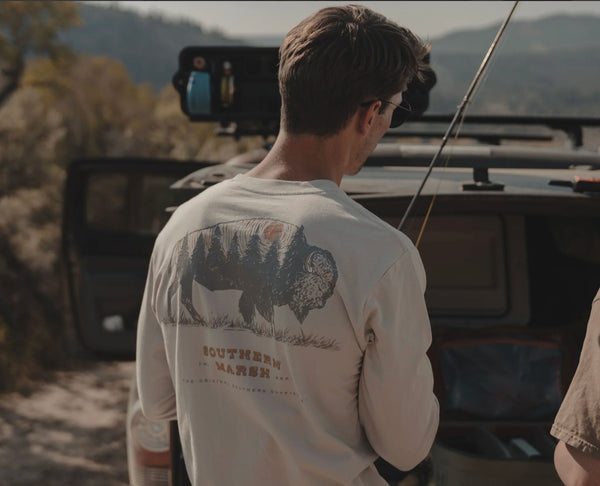 LS Starry Silhouette Buffalo Tee- Burnt Ash Gray