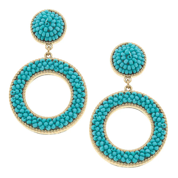 Talulah Beaded Circle Drop Earrings in Aqua