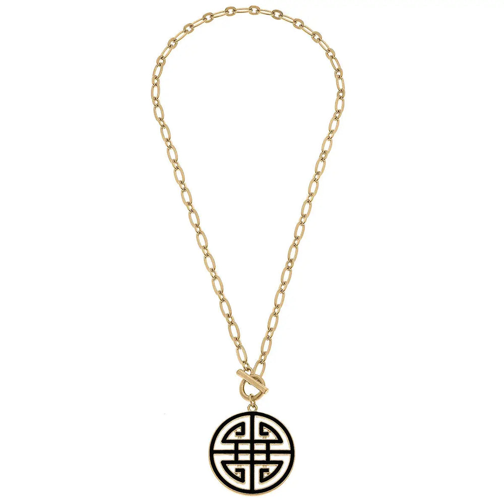 Tara Game Day Greek Keys Enamel Pendant Necklace in Black